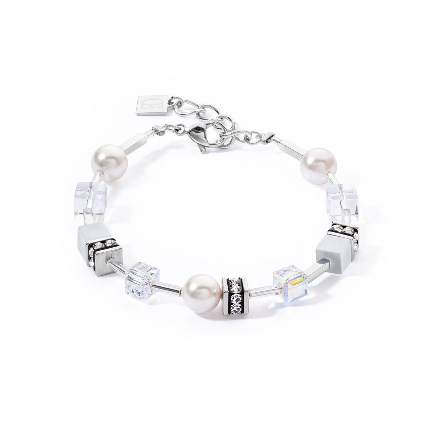 Coeur De Lion GeoCUBE® Iconic Pearl Mix Silver-White Bracelet - Rococo Jewellery
