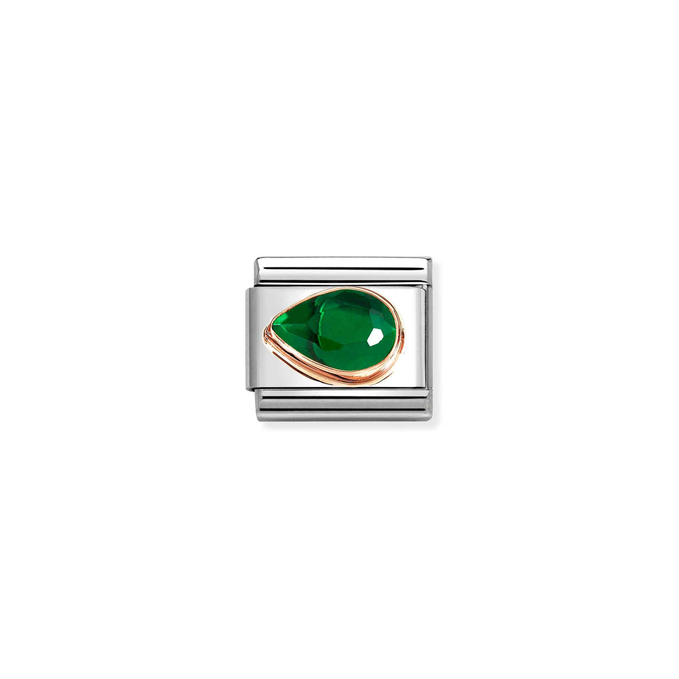Nomination 9ct Rose Gold Green Zirconia Left Drop Link Charm - Rococo Jewellery