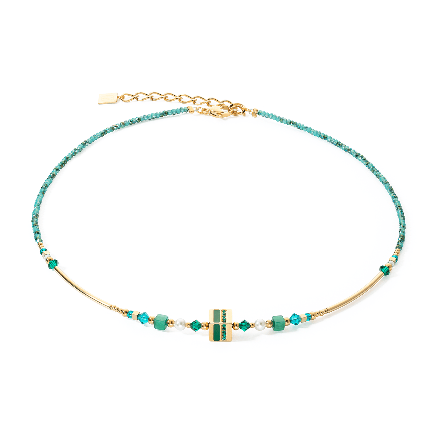 Coeur De Lion Square Stripes Gold and Green Necklace - Rococo Jewellery