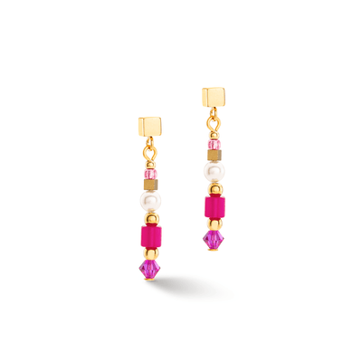 Coeur De Lion Square Stripes Gold and Magenta Earrings - Rococo Jewellery