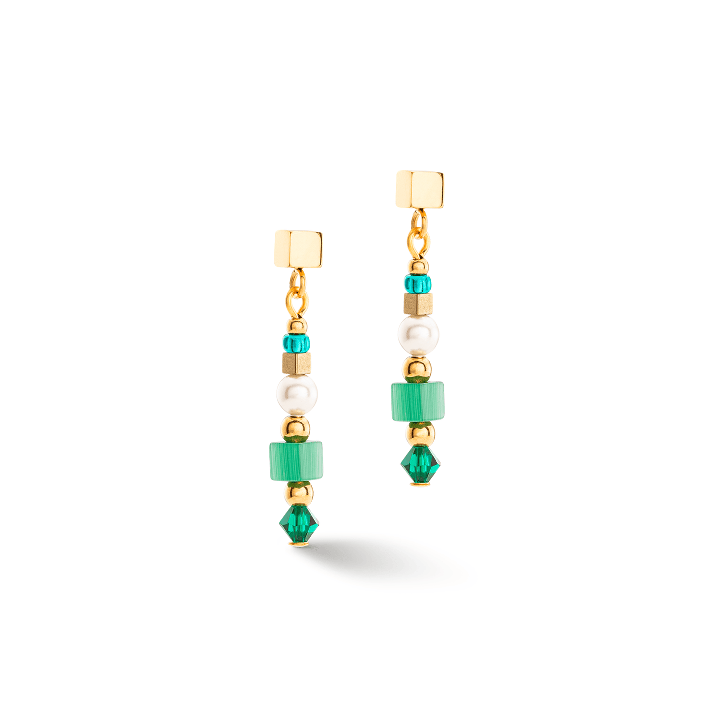 Coeur De Lion Square Stripes Gold and Green Earrings - Rococo Jewellery