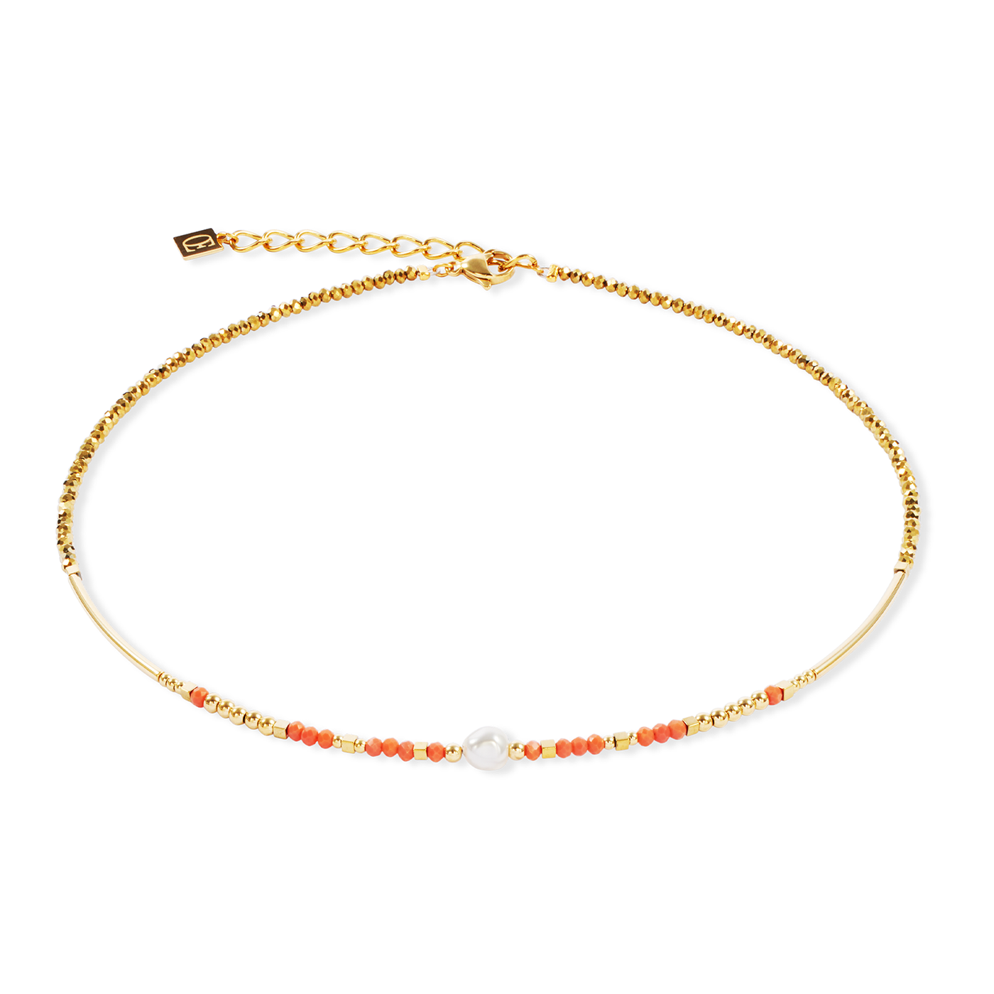 Coeur De Lion Sunset Pearl Gold-Coral Necklace