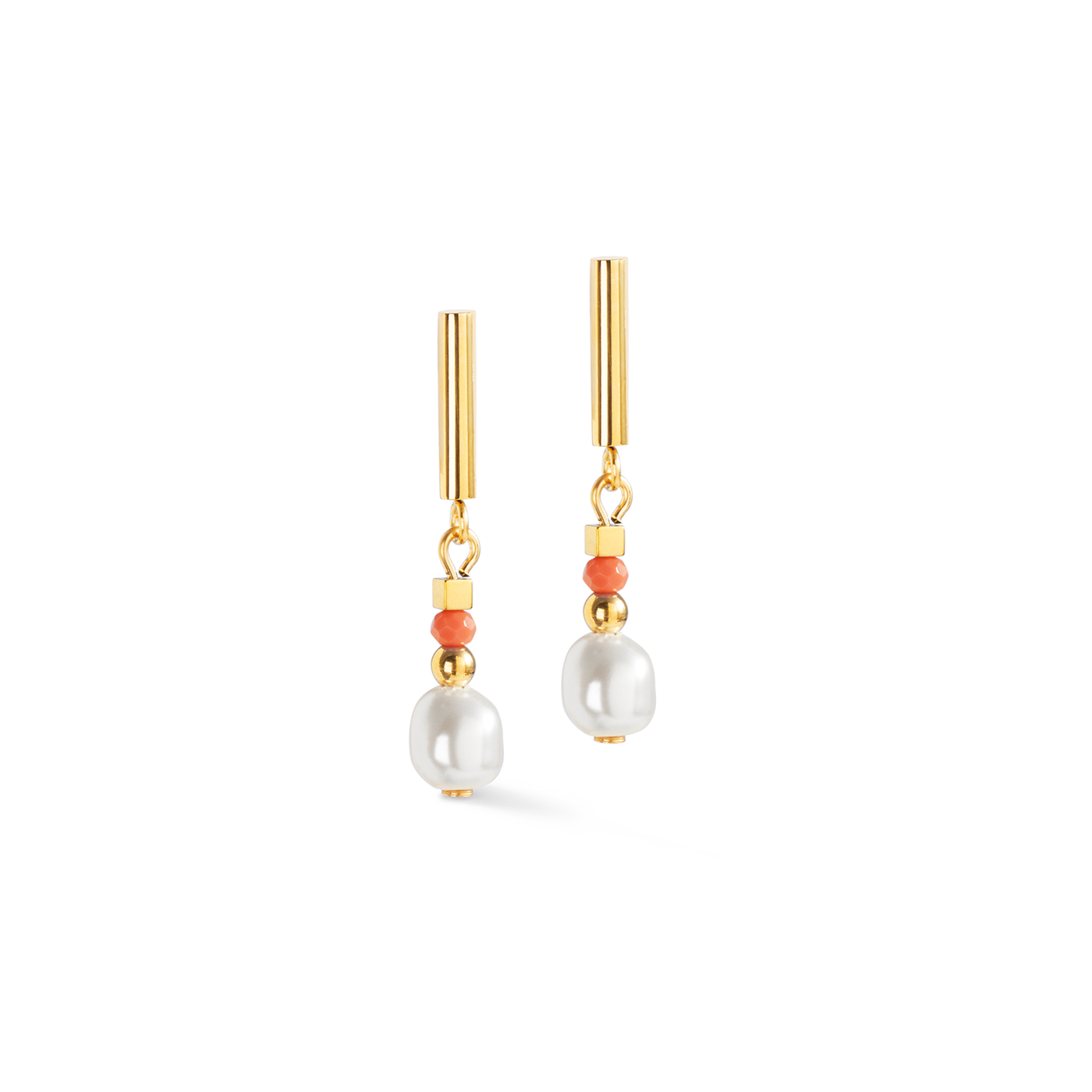 Coeur De Lion Sunset Pearl Gold-Coral Earrings