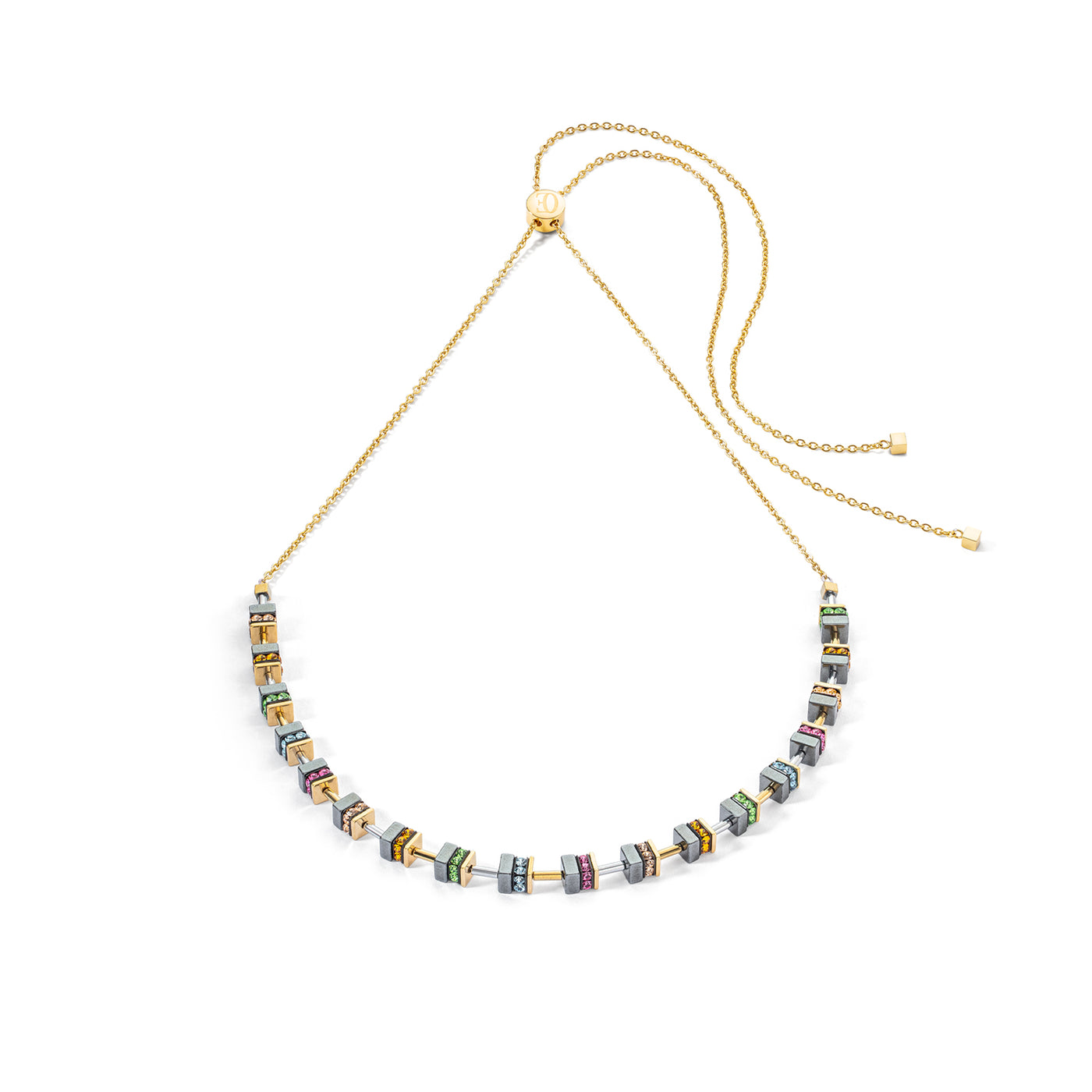 Coeur De Lion Sparkling Classic Gold Multicolour Chain Necklace