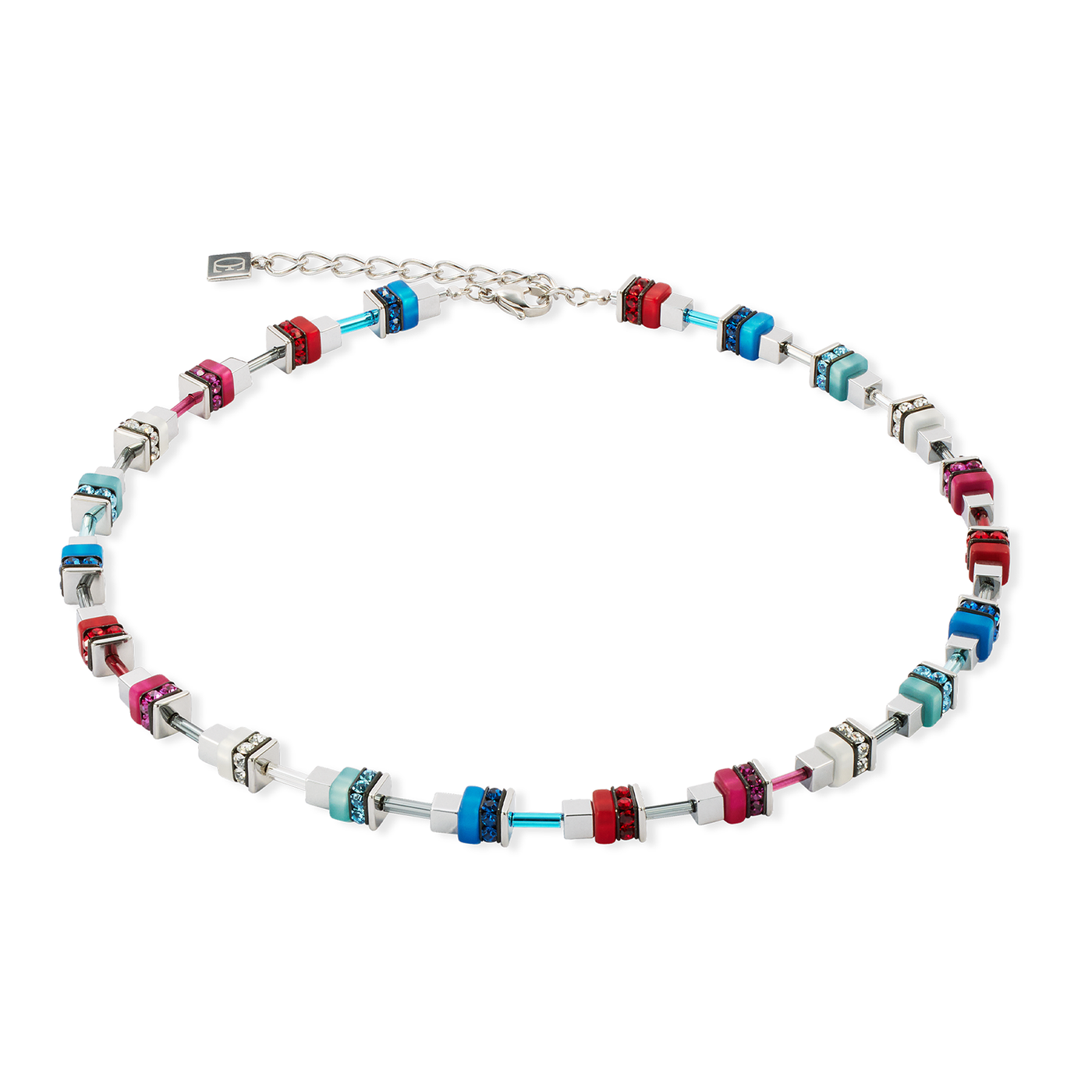 Coeur De Lion Modern Future Cube Blue-Red Necklace