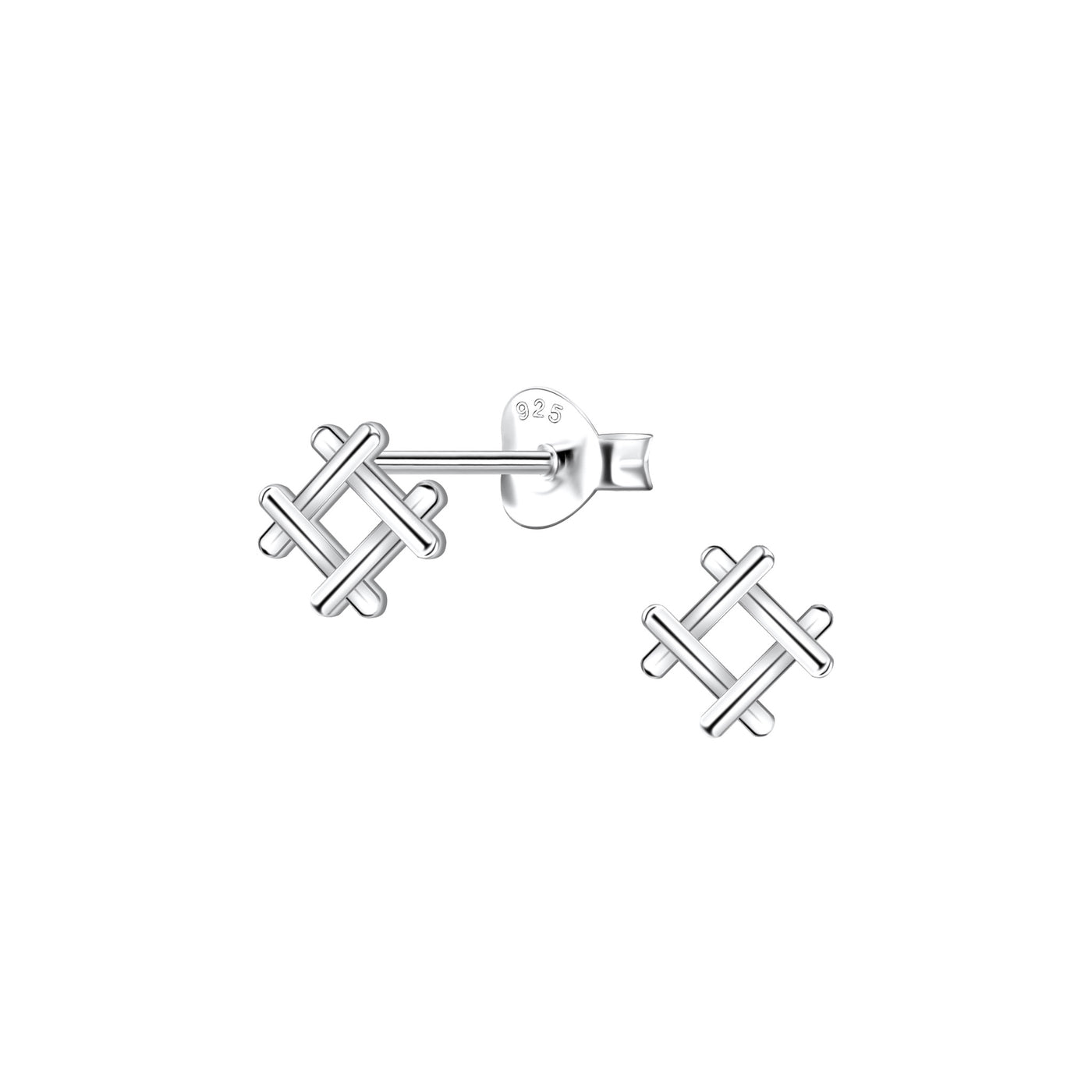 Sterling Silver Mini Square Lattice Stud Earrings