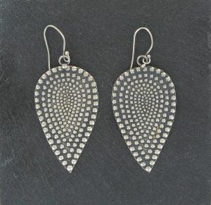 Antiqued Silver Large Textured Drop Earrings - Rococo Jewellery