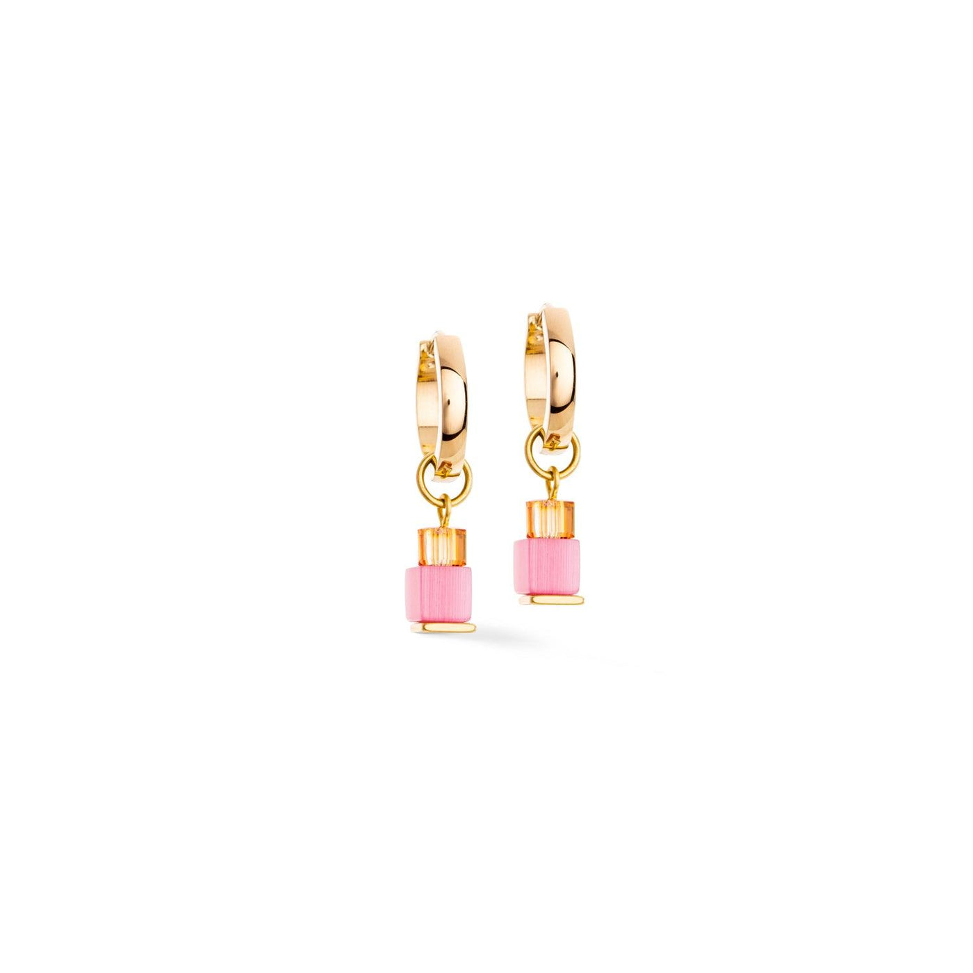Coeur De Lion Gold Rainbow Creole Cube Charm Earrings - Rococo Jewellery