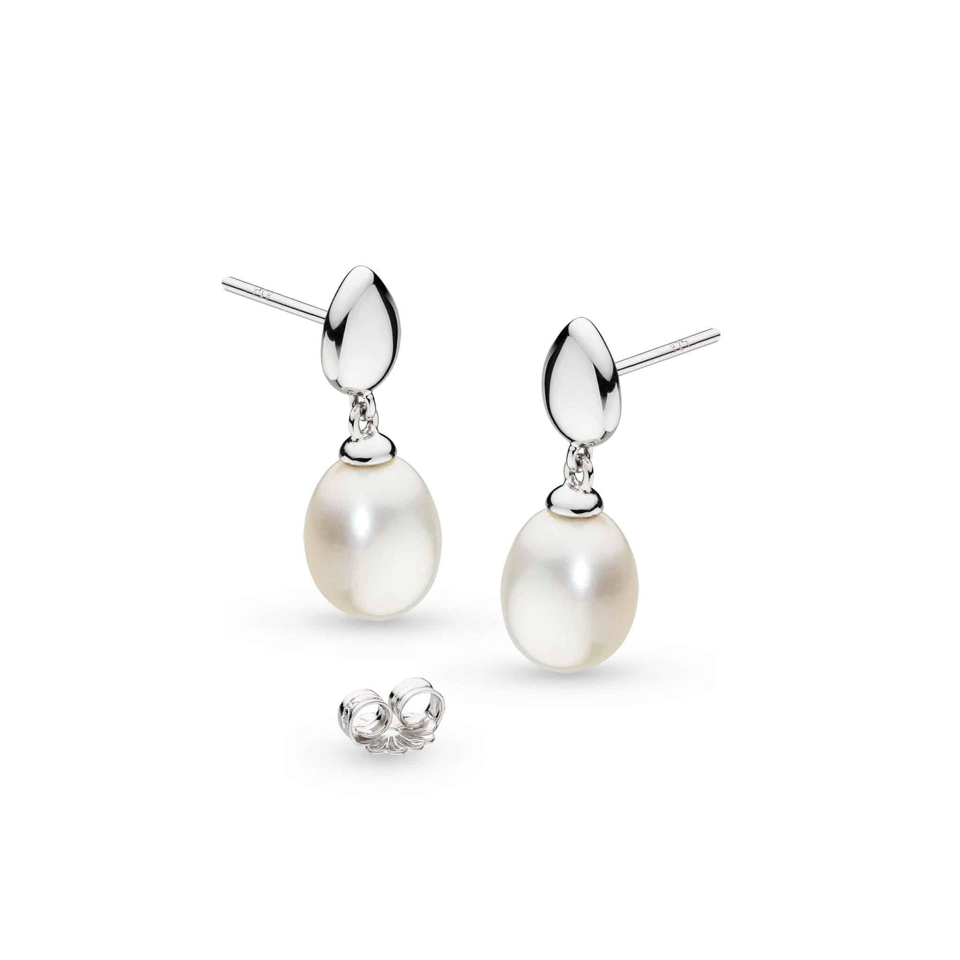 Kit Heath Silver Pebble Pearl Drop Earrings - Rococo Jewellery