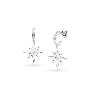 Kit Heath Sterling Silver Zirconia Star Pavé Hoop Drop Earrings