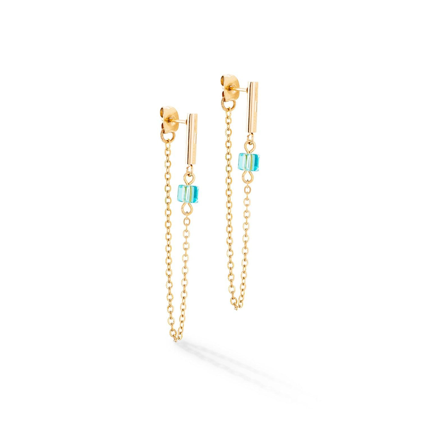 Coeur De Lion Gold Mini-Cubes & Chain Multicoloured Earrings - Rococo Jewellery