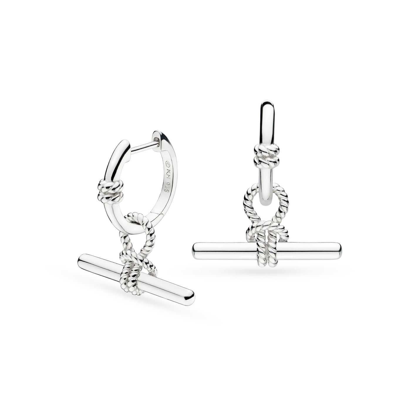 Kit Heath Silver Rope Knot T-Bar Hinged Hoop Earrings