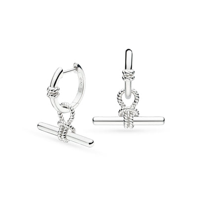 Kit Heath Silver Rope Knot T-Bar Hinged Hoop Earrings