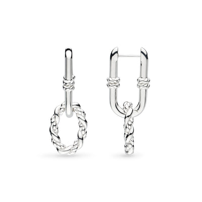 Kit Heath Silver Rope Link Duo Grande Hinged Hoop Earrings