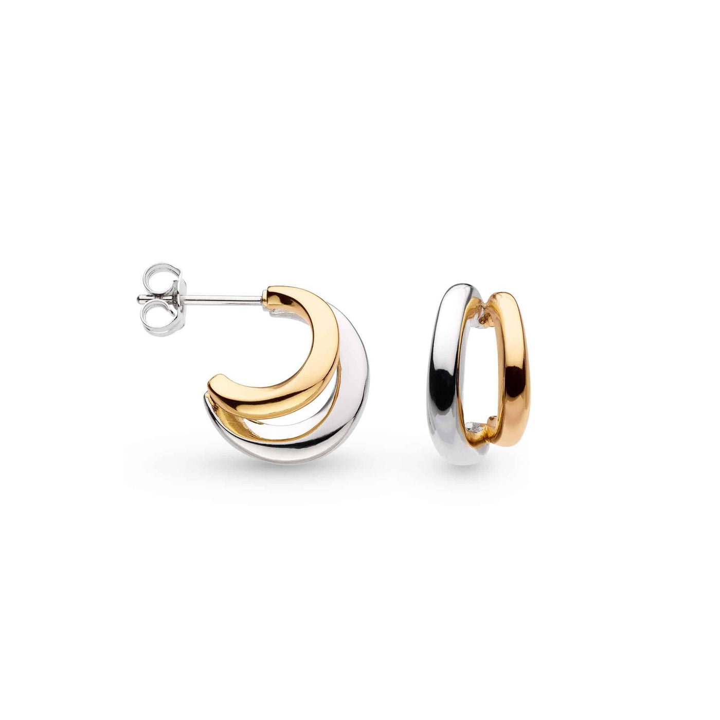 Kit Heath 18ct Gold Vermeil and Silver Bevel Cirque Link Twin Hoop Earrings - Rococo Jewellery