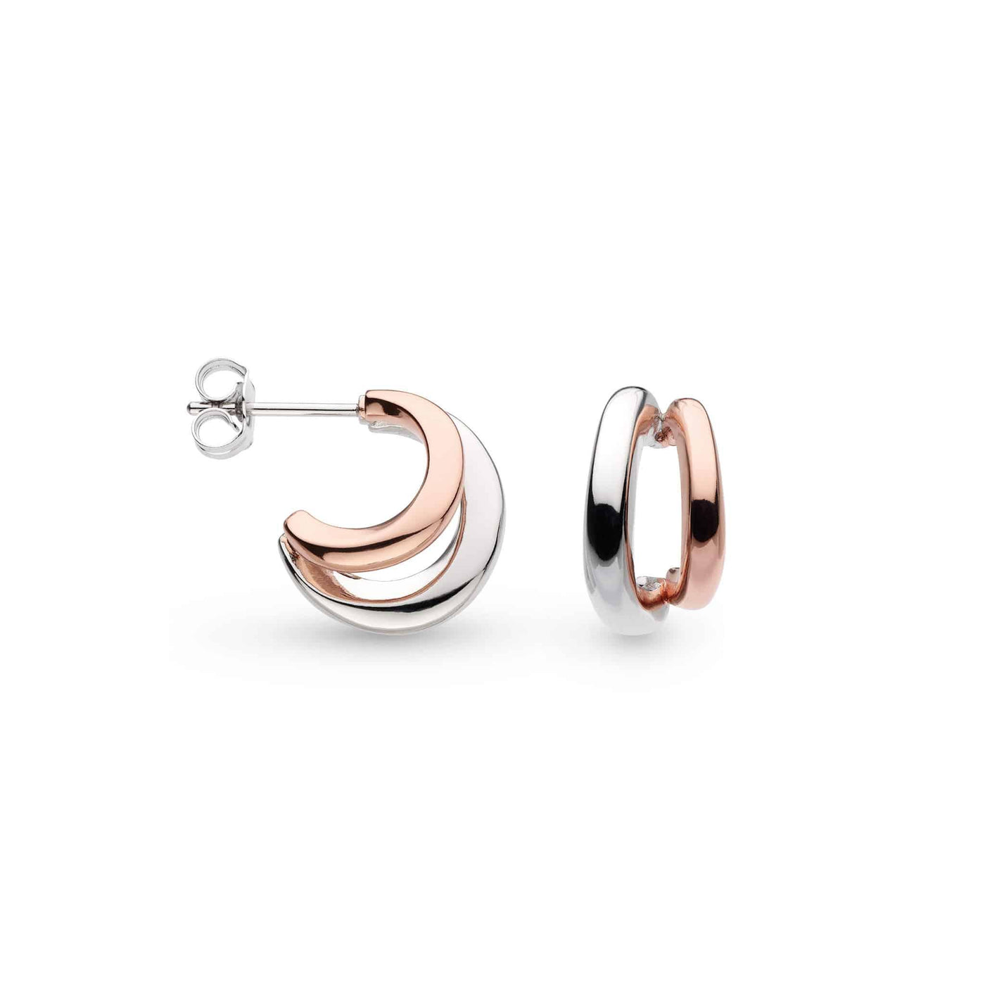 Kit Heath 18ct Rose Gold Vermeil and Silver Bevel Cirque Link Twin Hoop Earrings - Rococo Jewellery