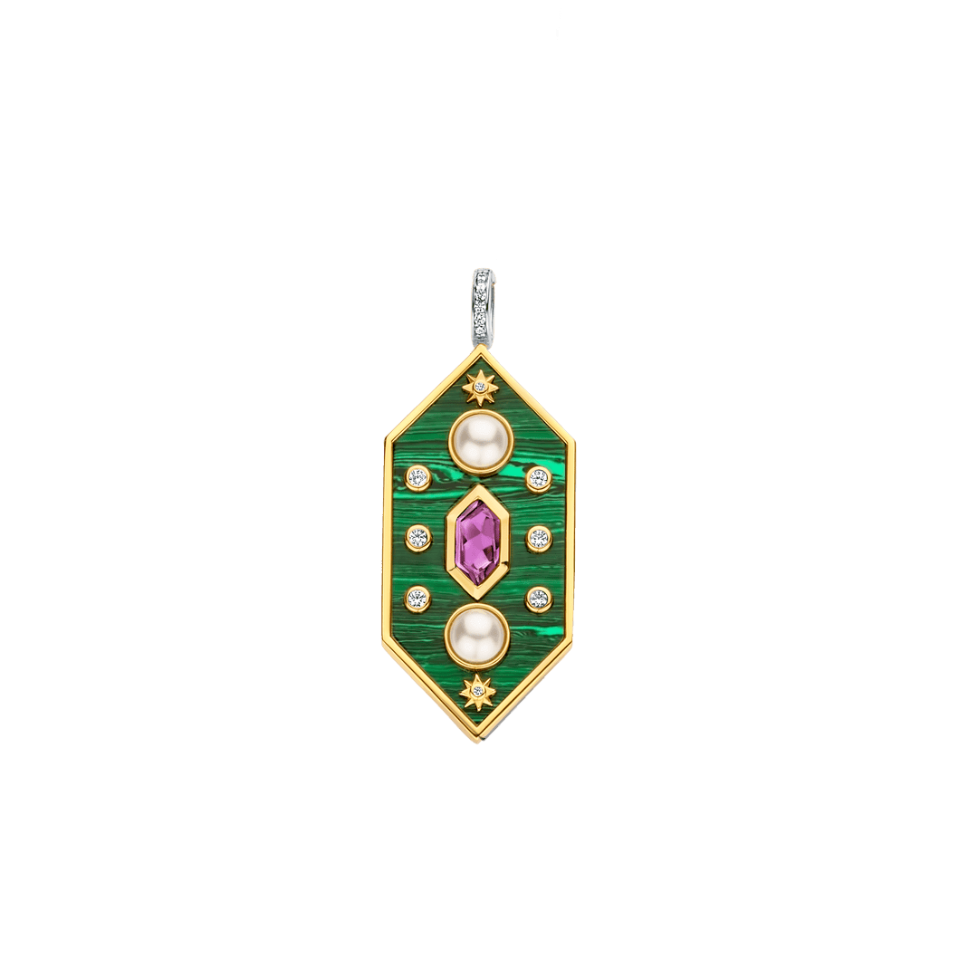 Ti Sento Gold Malachite and Stone Pendant - Rococo Jewellery