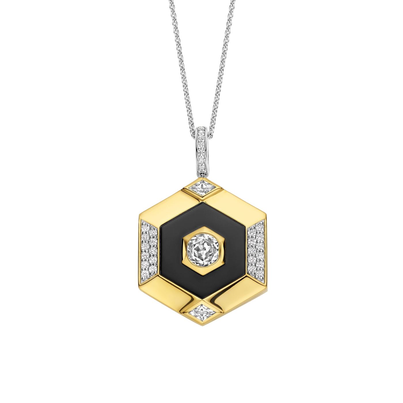 Ti Sento Gold Vermeil Zirconia Hexagon Pendant Necklace