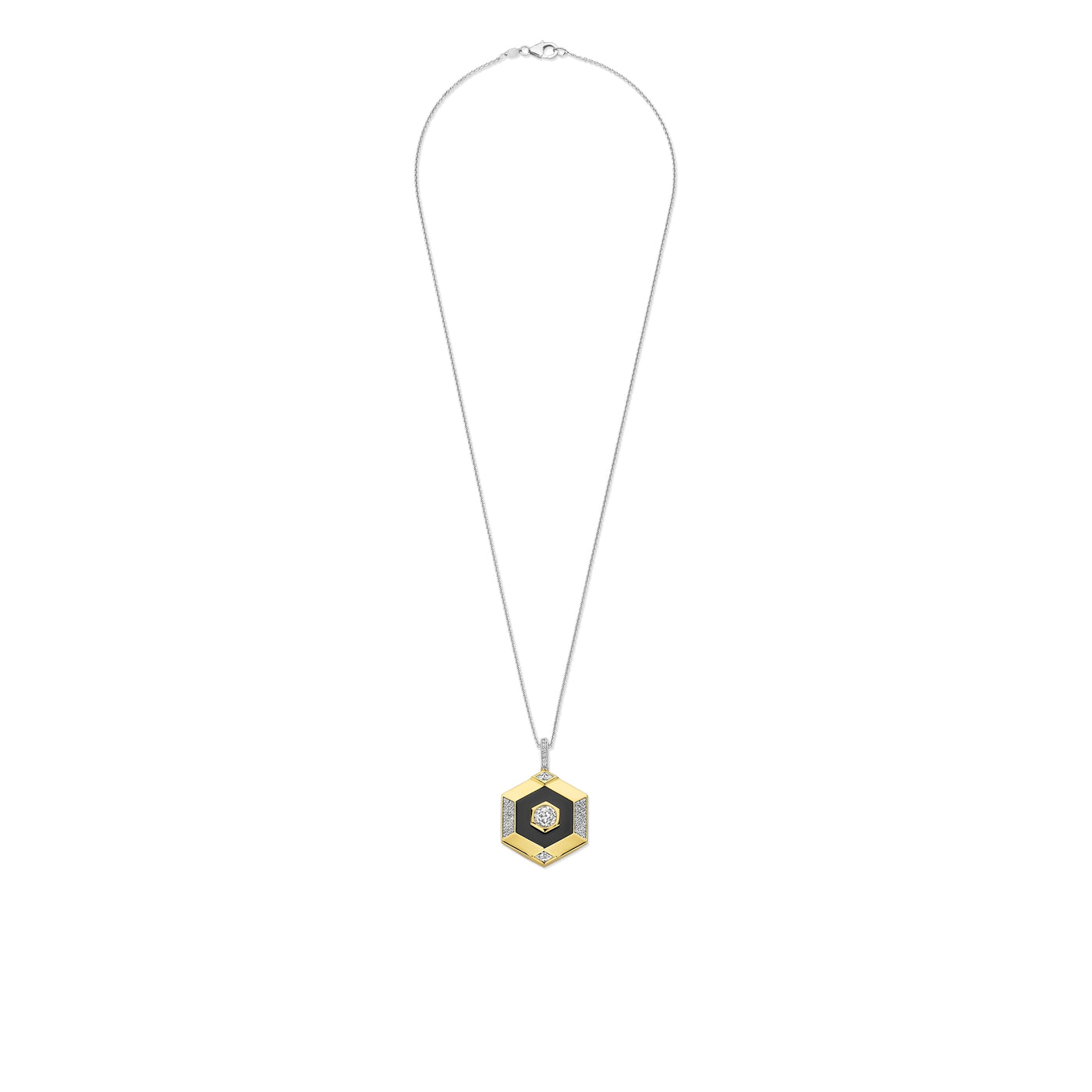 Ti Sento Gold Vermeil Zirconia Hexagon Pendant Necklace