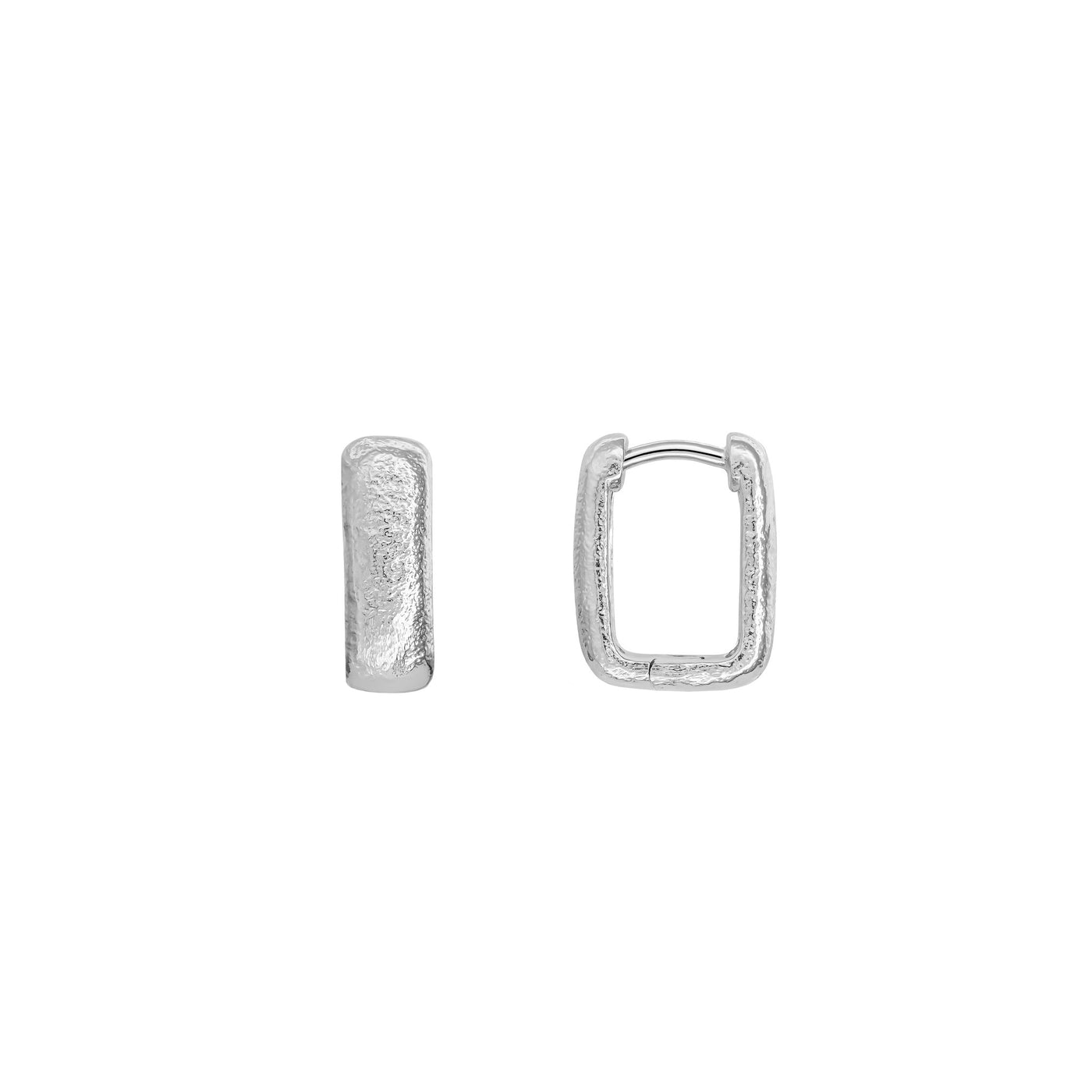 Sterling Silver Textured Oblong Hoop Earrings