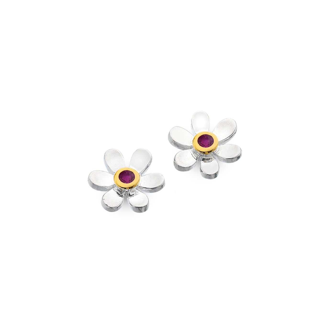 Sea Gems Two Tone Ruby Flower Stud Earrings