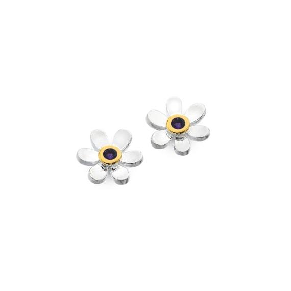 Sea Gems Amethyst Daisy Flower Stud Earrings - Rococo Jewellery