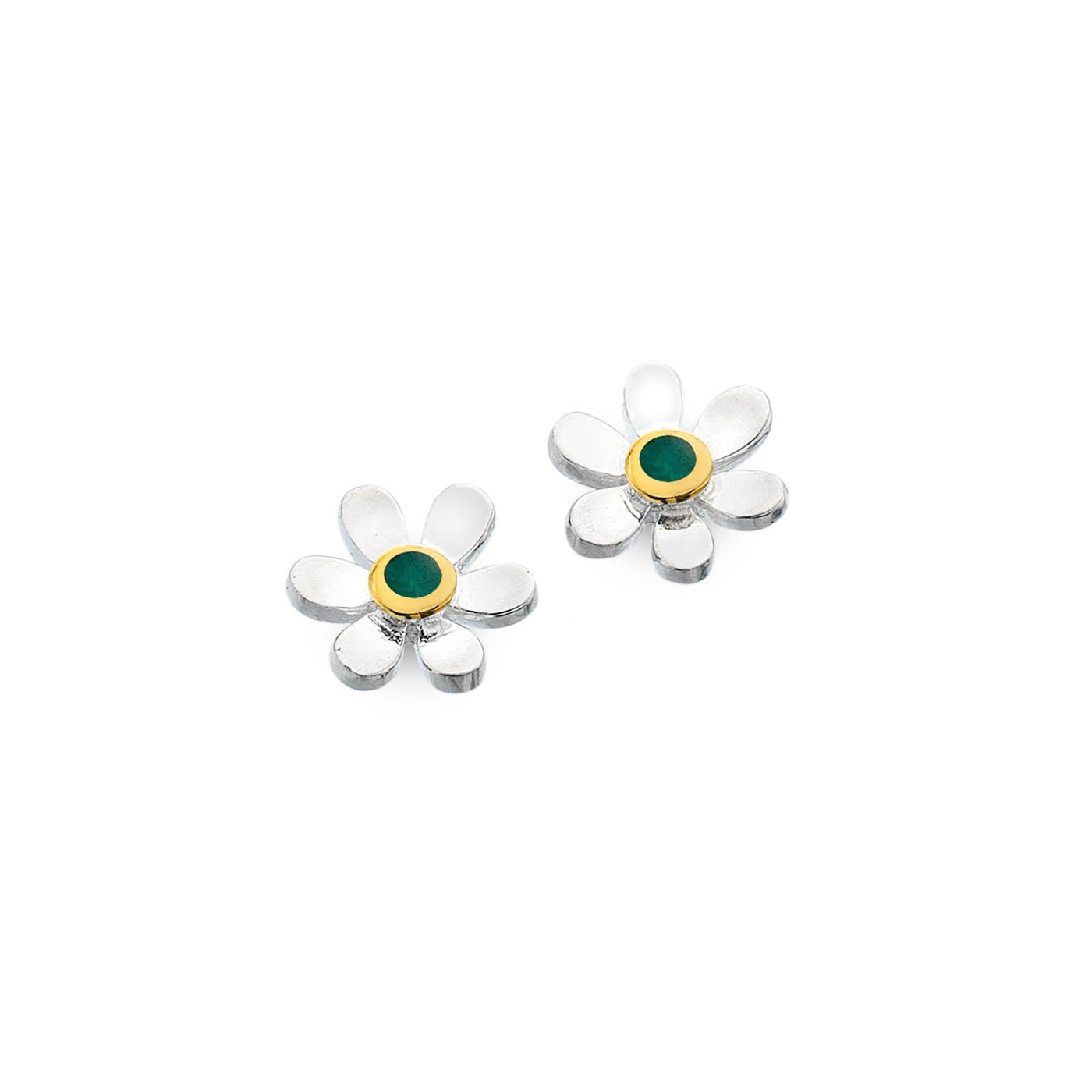 Sea Gems Two Tone Emerald Flower Stud Earrings
