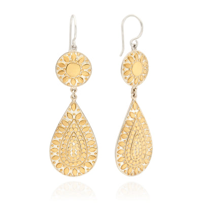 Anna Beck Classic Gold Sllver Double Drop Flower Earrings