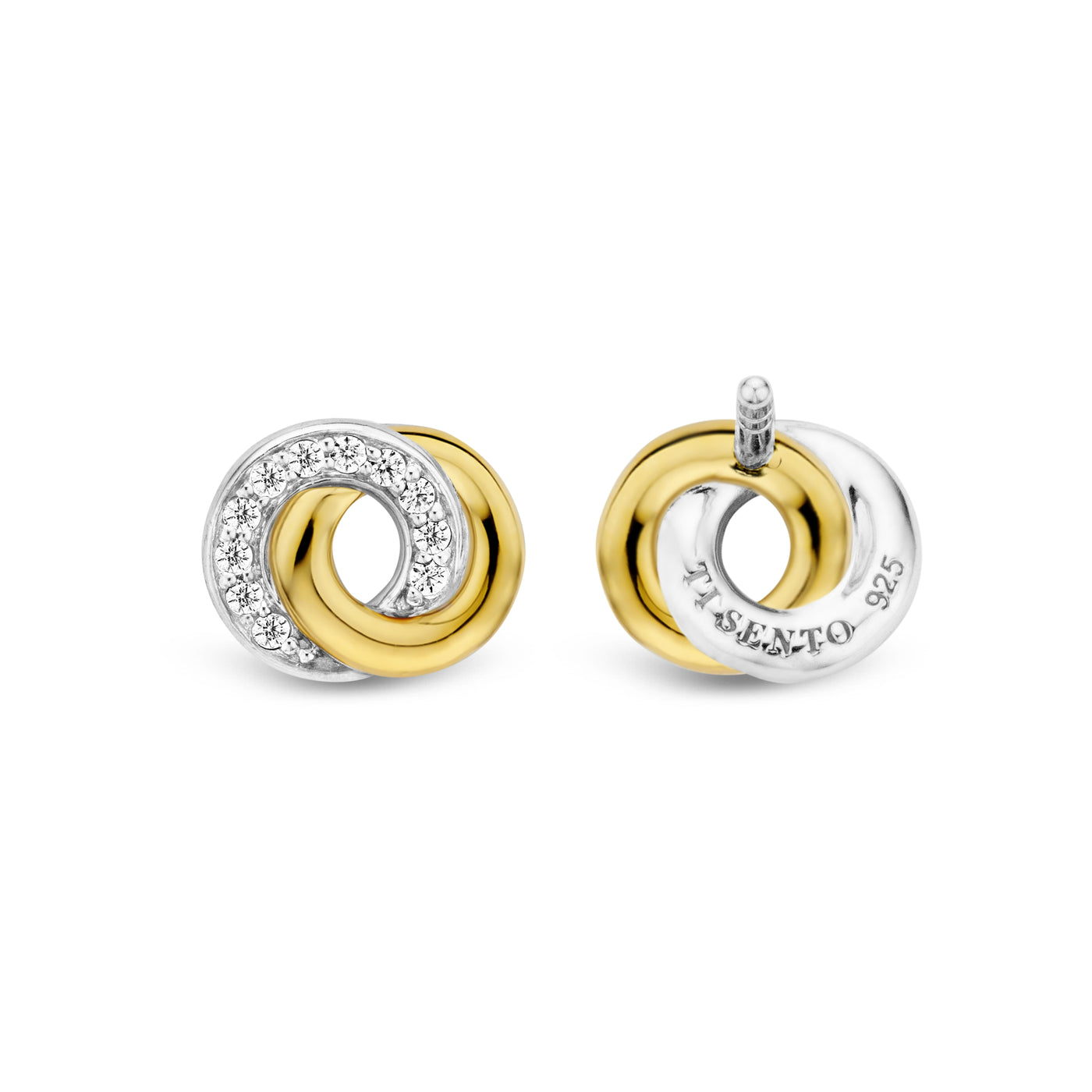 Ti Sento Gold Silver Cubic Zirconia Stud Earrings