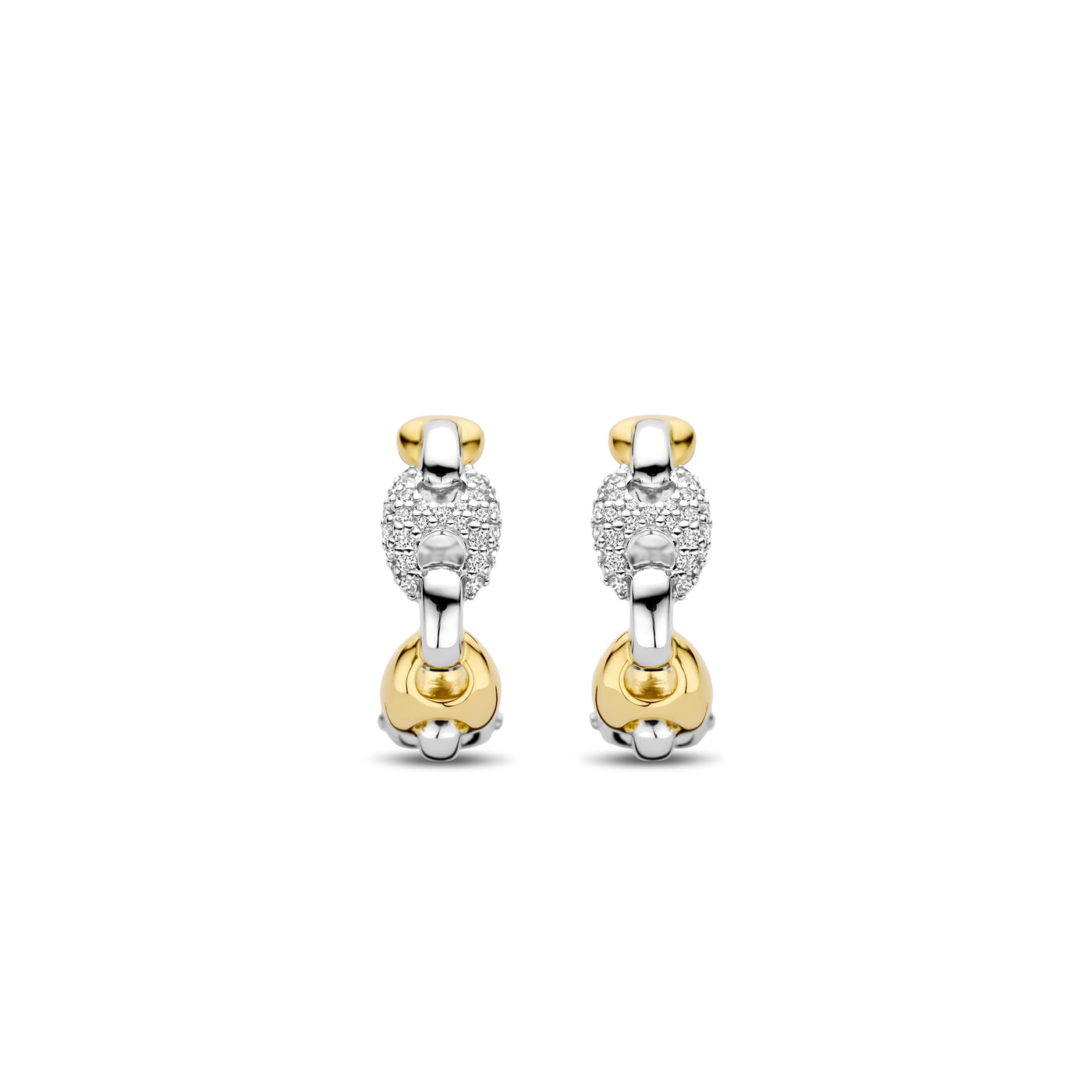 Ti Sento Gold Silver Zirconia Coffee Bean Hoop Earrings