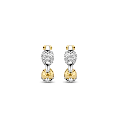 Ti Sento Gold Silver Zirconia Coffee Bean Hoop Earrings