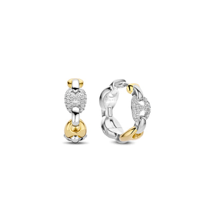 Ti Sento Gold Silver Zirconia Coffee Bean Hoop Earrings