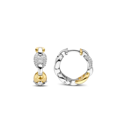 Ti Sento Gold Silver Zirconia Coffee Bean Hoop Earrings