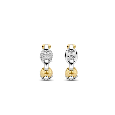 Ti Sento Gold Silver Zirconia Coffee Bean Hoop Earrings