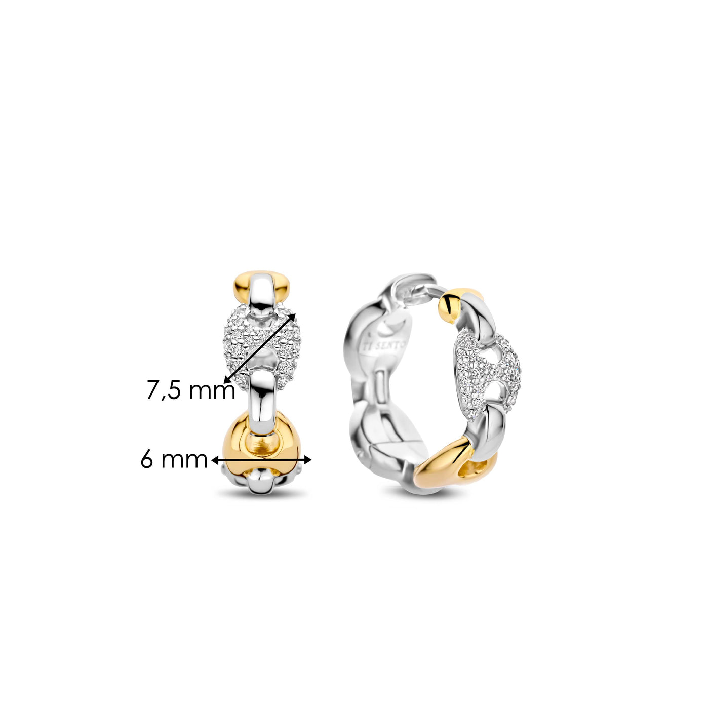 Ti Sento Gold Silver Zirconia Coffee Bean Hoop Earrings