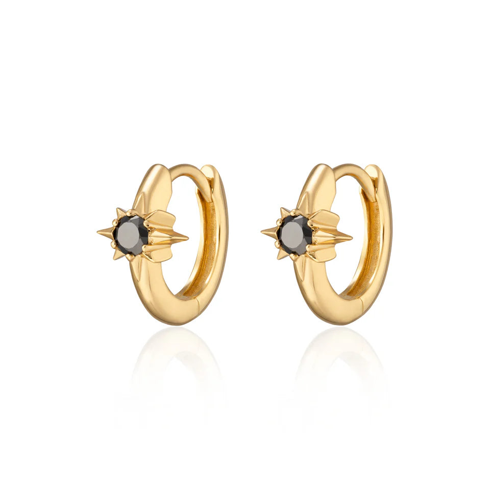 Scream Pretty Gold Black Star Huggie Hoop Earrings