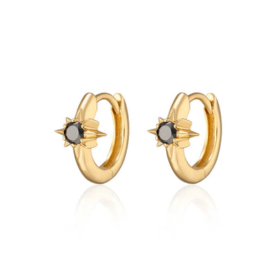 Scream Pretty Gold Black Star Huggie Hoop Earrings