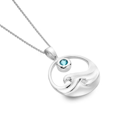 Sea Gems Sterling Silver and Topaz Surf Pendant Necklace