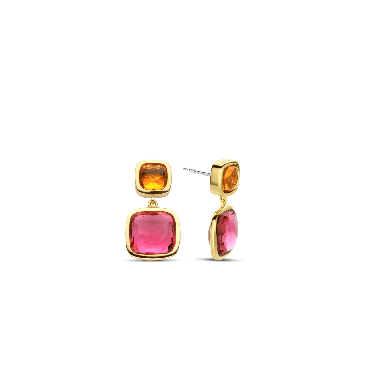 Ti Sento 18ct Gold Vermeil Pink & Orange Stone Drop Earrings - Rococo Jewellery