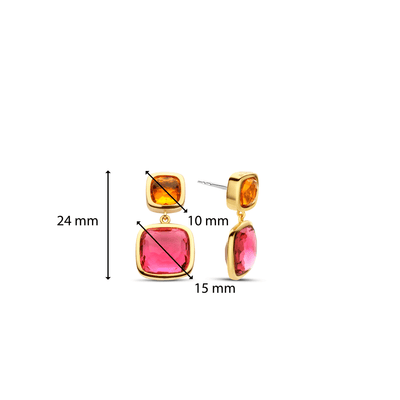 Ti Sento 18ct Gold Vermeil Pink & Orange Stone Drop Earrings - Rococo Jewellery
