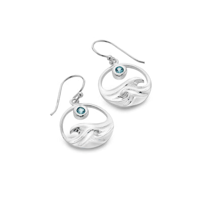 Sea Gems Sterling Silver and Topaz Surf Drop Earrings
