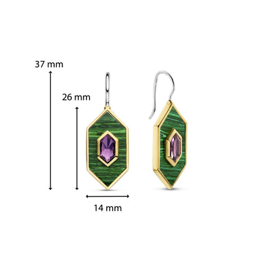 Ti Sento Gold Vermeil Malachite Green & Amethyst Purple Earrings - Rococo Jewellery