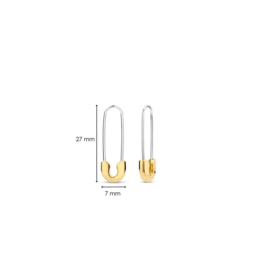 Ti Sento Gold Silver Safety Pin Drop Earrings