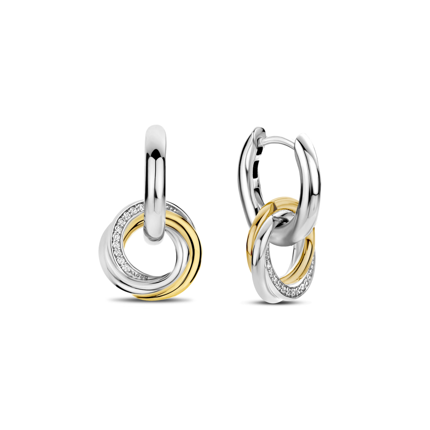 Ti Sento Gold Silver Cubic Zirconia Hoop Drop Earrings