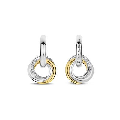 Ti Sento Gold Silver Cubic Zirconia Hoop Drop Earrings