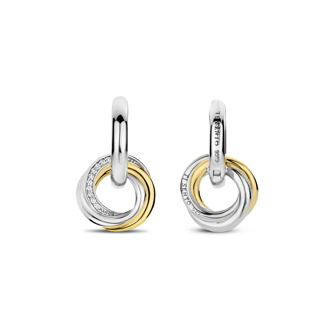 Ti Sento Gold Silver Cubic Zirconia Hoop Drop Earrings