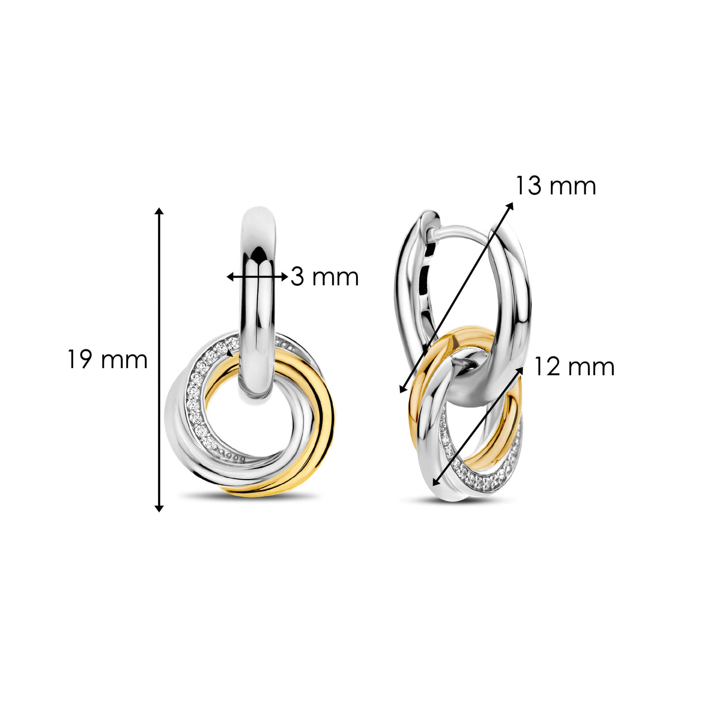 Ti Sento Gold Silver Cubic Zirconia Hoop Drop Earrings