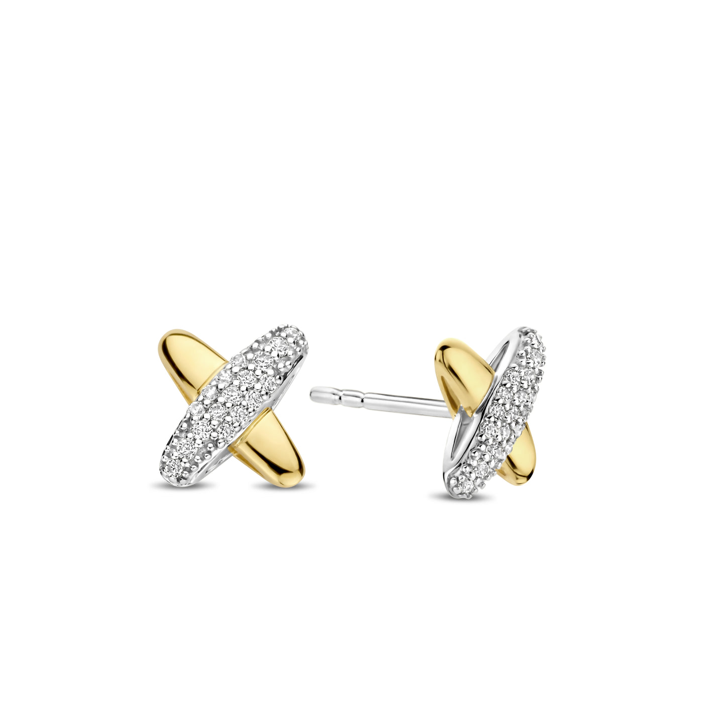 Ti Sento Gold Silver Cubic Zirconia Cross Stud Earrings