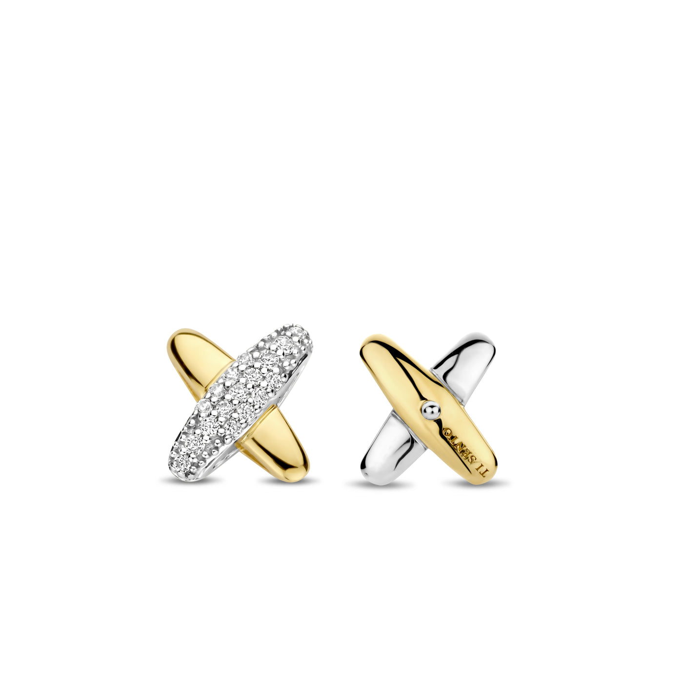 Ti Sento Gold Silver Cubic Zirconia Cross Stud Earrings