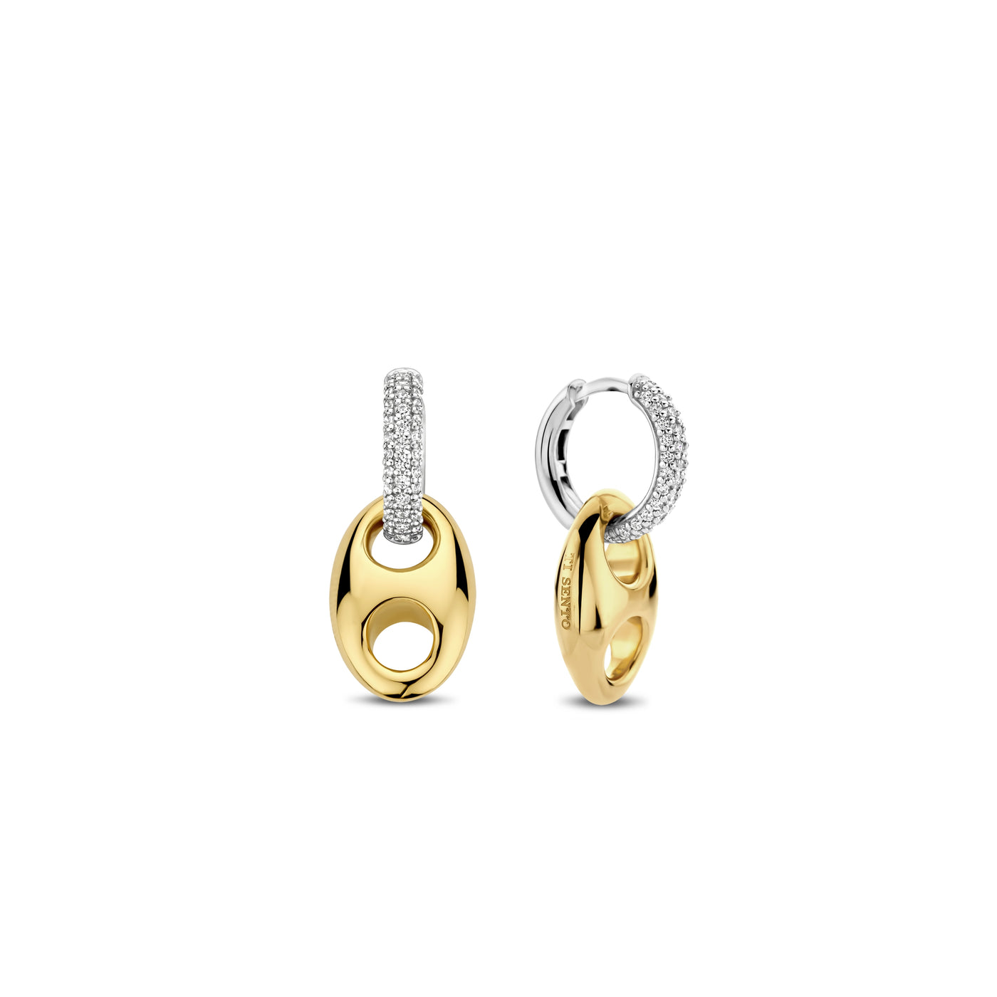 Ti Sento Gold Silver Cubic Zirconia Hoop Drop Earrings